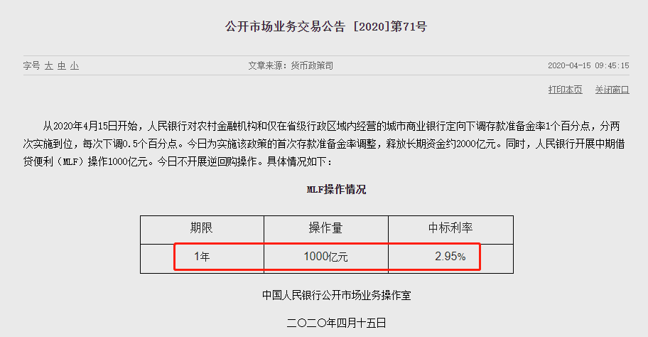 连续第二月缩量平价续做，4月央行投放MLF1000亿元，专家：年内降息落地时点或偏晚