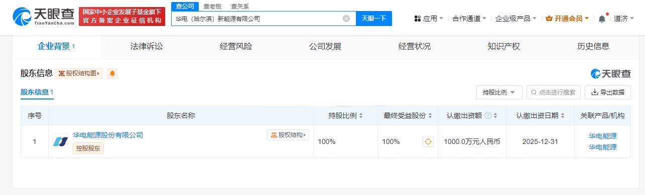 华电能源在黑龙江省新设风力发电公司